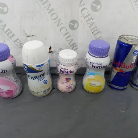 APPROXIMATELY 8 ASSORTED FOOD ITEMS TO INCLUDE - REDBULL, ENSURE PLUS, AND FORTISIP ETC.