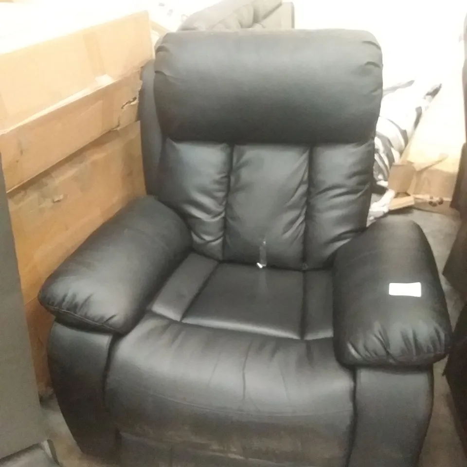 DESIGNER BLACK FAUX LEATHER ARMCHAIR- POWER RECLINING