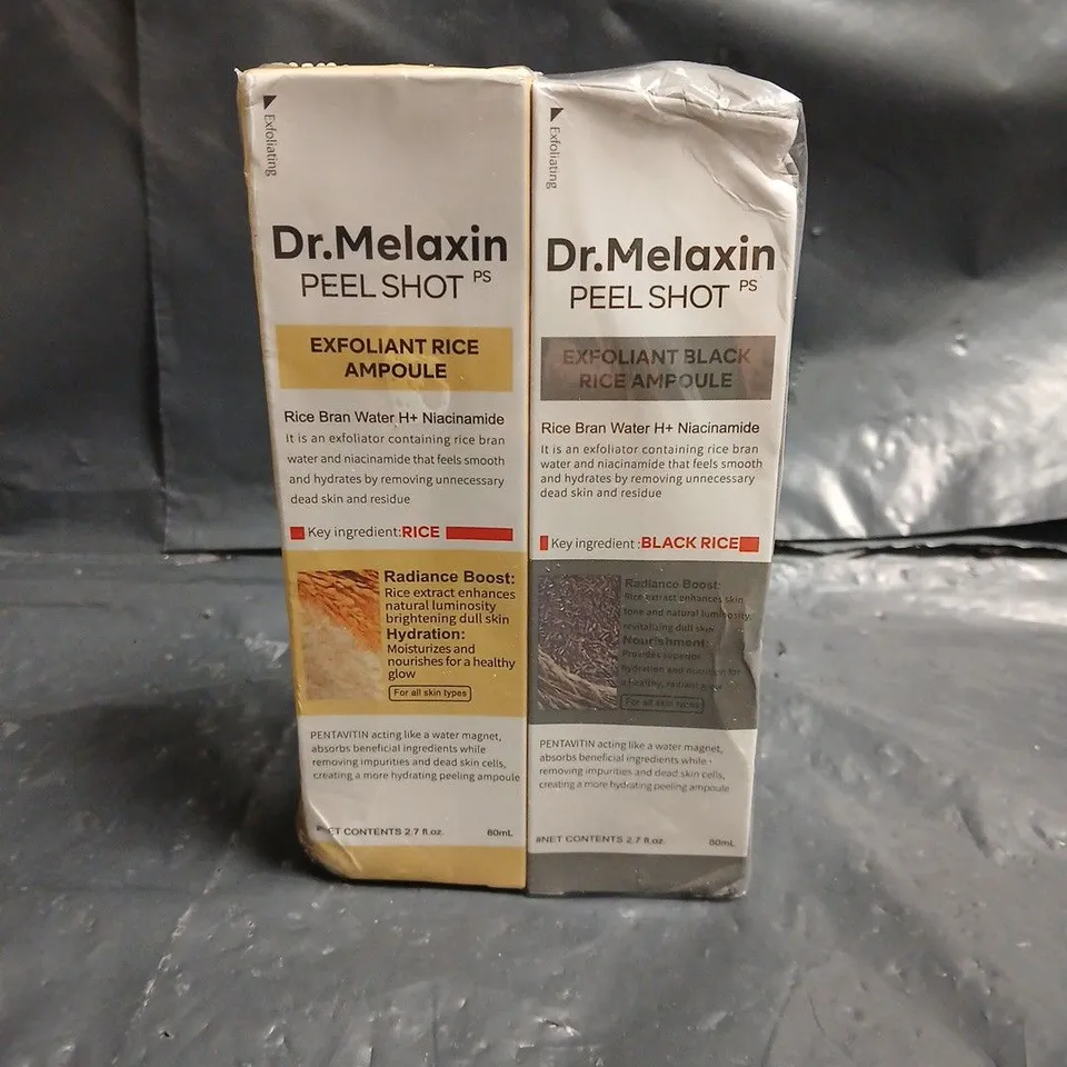 DR MELAXIN PEEL SHOT EXFOLIANT RICE AMPOULE – 2 BOXED SKINCARE UNITS (RICE & BLACK RICE)