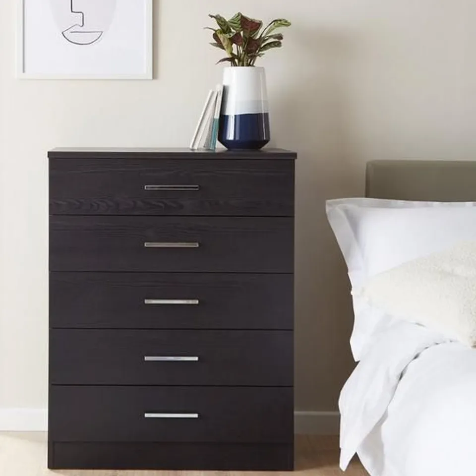 EVERYDAY PANAMA 5 DRAWER CHEST - BLACK - FSC® CERTIFIED -collection only- RRP £129
