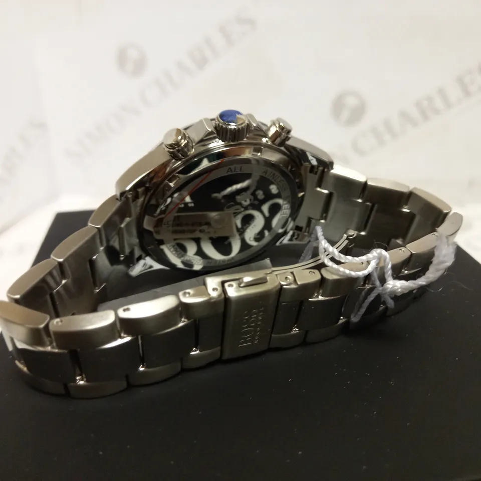 HUGO BOSS-STYLE CHRONOGRAPH STAINLESS STEEL BRACELET STRAP WATCH
