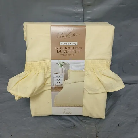 STACEY SOLOMON SMOCKED FRILL EDGE DUVET SET IN YELLOW SIZE SUPER KING