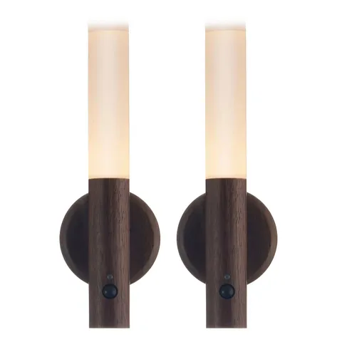 AURAGLOW SET OF 2 WOOD & GLASS SENSOR LIGHTS