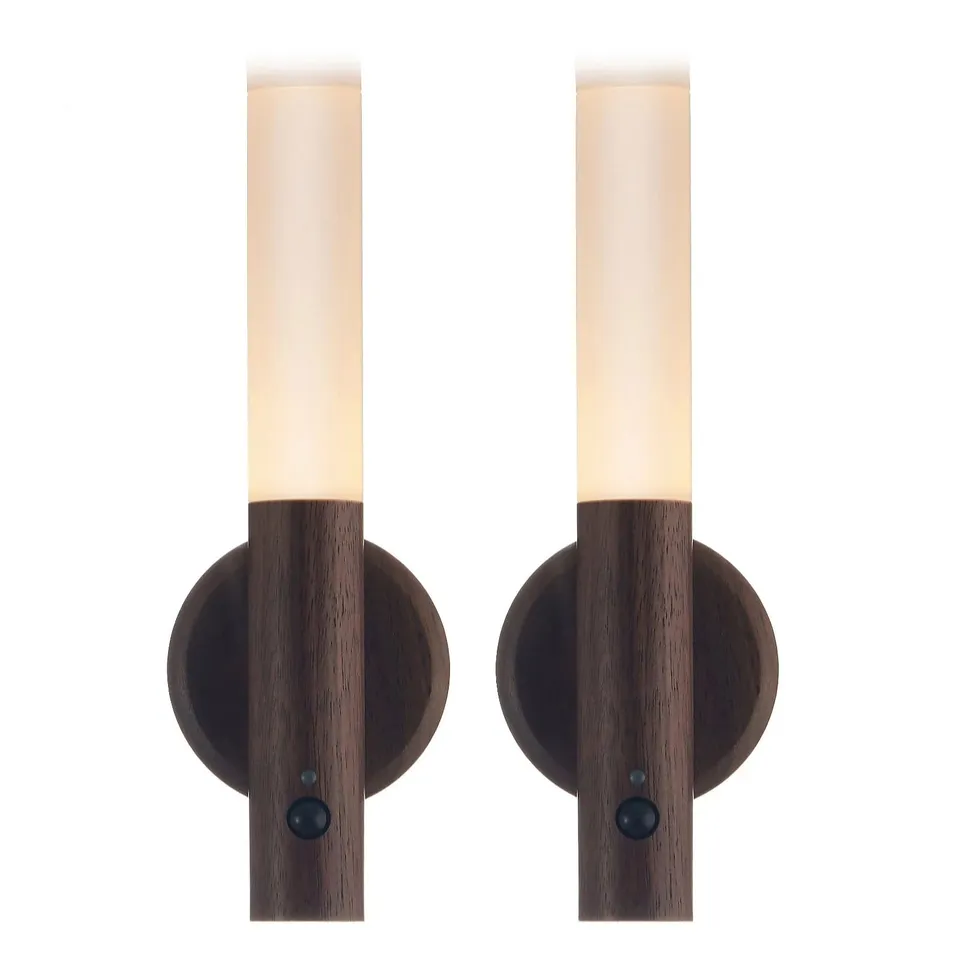 AURAGLOW SET OF 2 WOOD & GLASS SENSOR LIGHTS