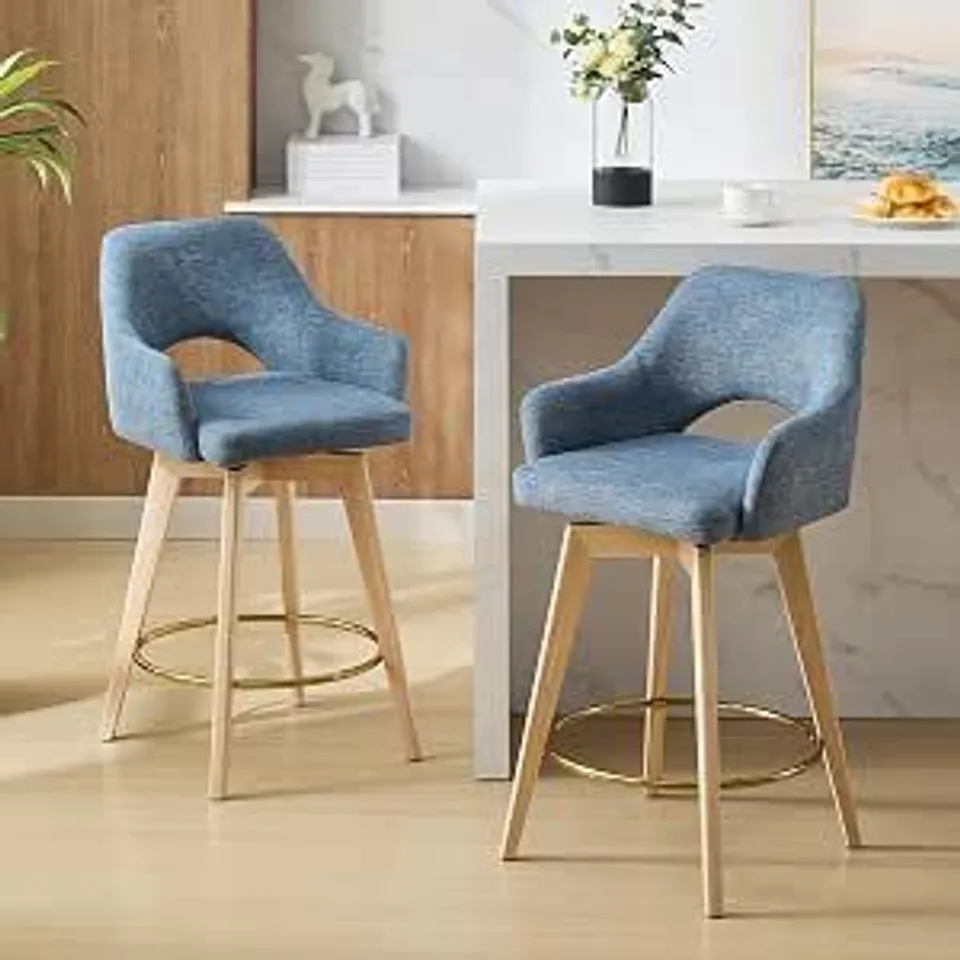 BOXED ZESTHOUSE WOODEN BREAKFAST BAR STOOLS SET OF 2, CUTOUT BACK BARSTOOL, BLUE