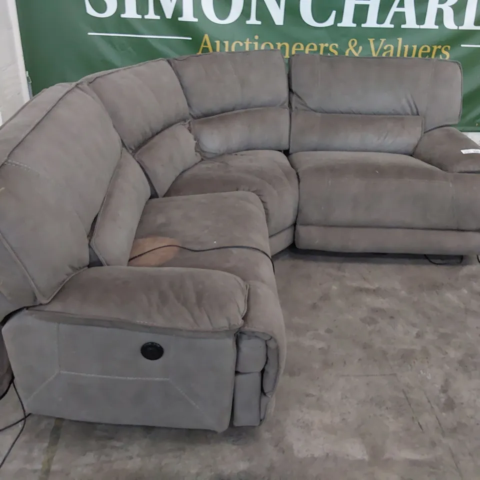 DESIGNER POWER RECLINING CORNER GROUP GREY MACAU FABRIC 