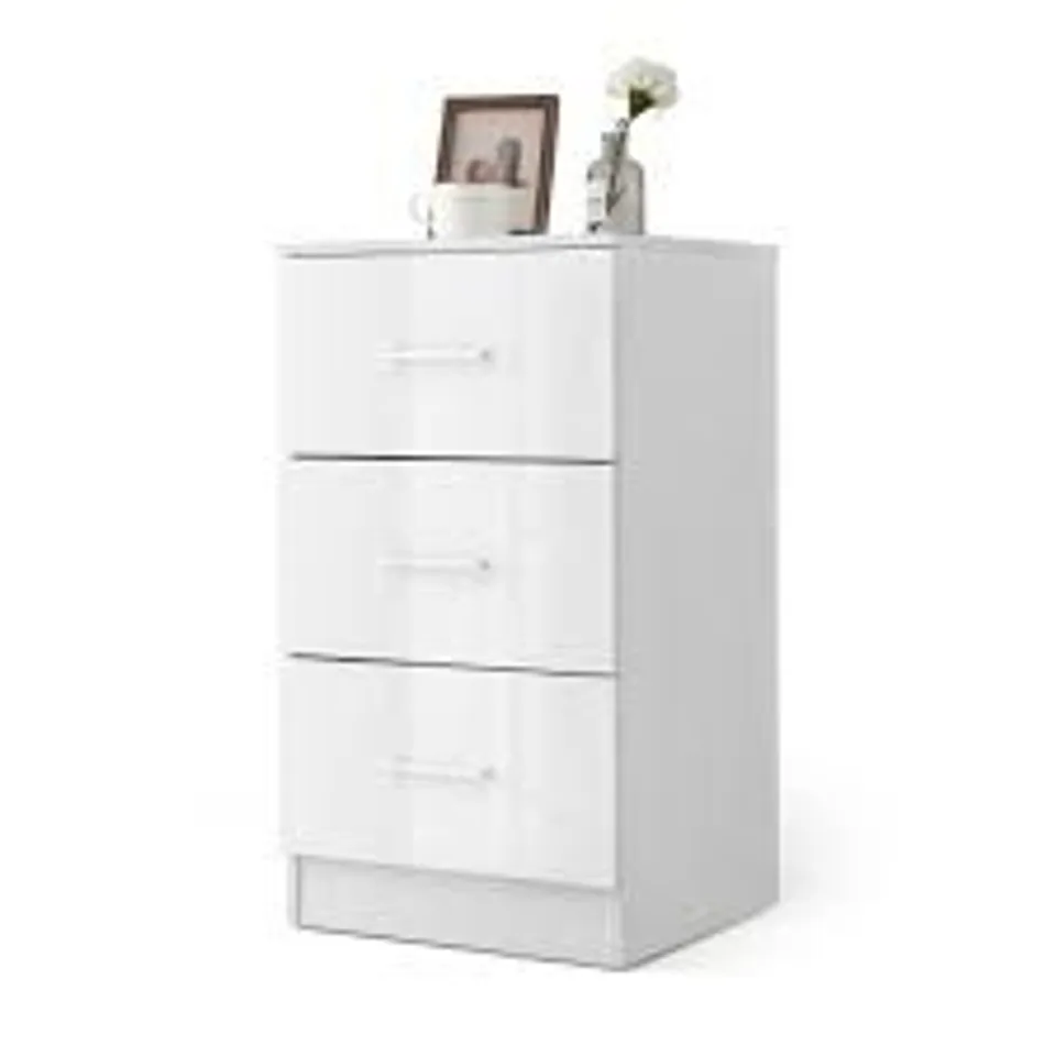 BOXED COSTWAY BEDSIDE TABLE WITH 3 DRAWERS HIGH GLOSS
