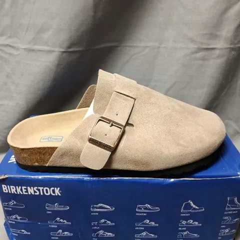 BOXED PAIR OF BIRKENSTOCK BOSTON SHOES IN BEIGE - SIZE 38