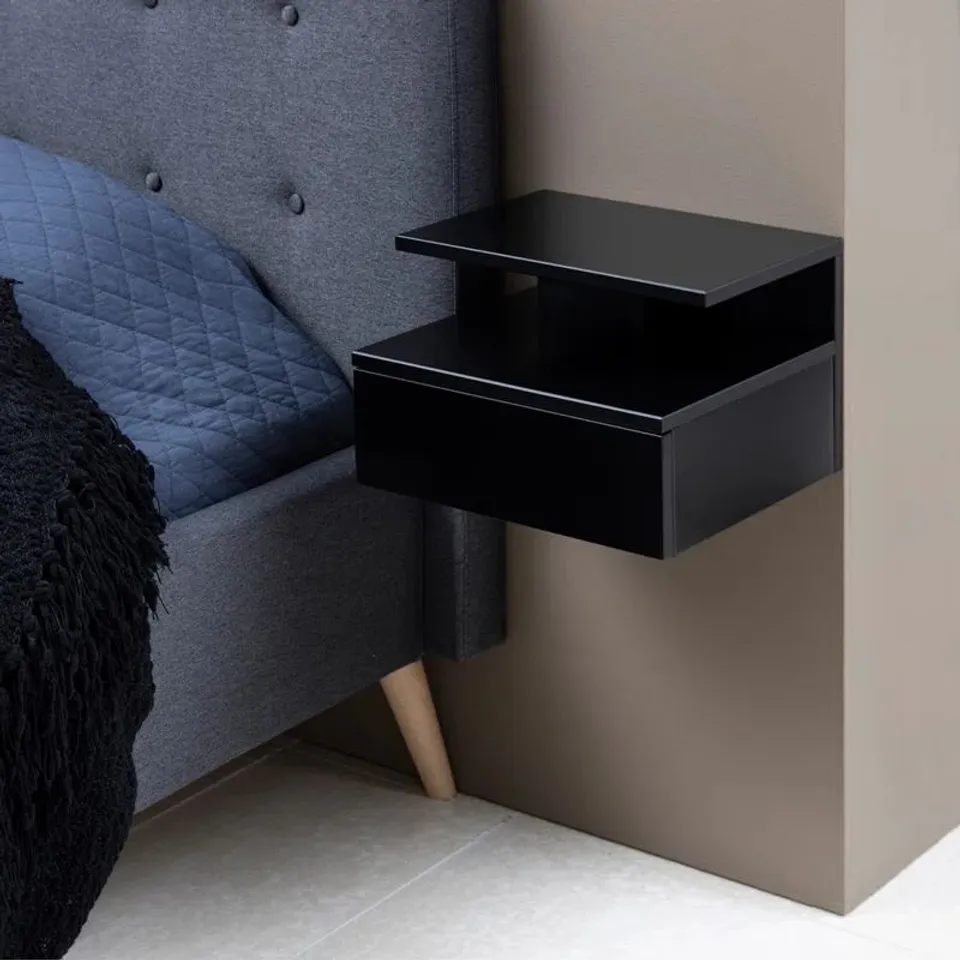 BOXED ASHLAN WALL BED SIDE TABLE - BLACK (1 BOX)