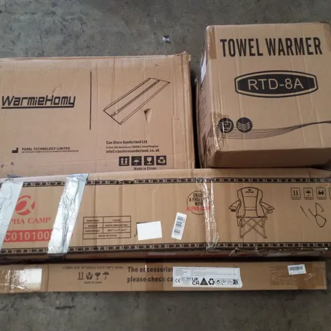 PALLET CONTAINING ASSORTED PRODUCTS INCLUDING WHEELCHAIR RAMP, TOWEL WARMER, FOLDABLE CAMPING CHAIR & ROLLER SHADE