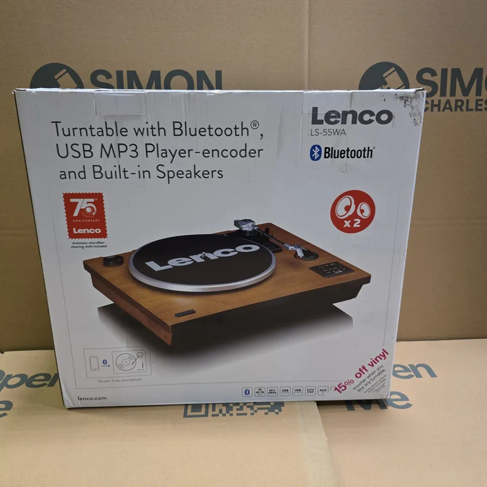 BOXED LENCO TURNTABLE WITH BLUETOOTH AND BUILT IN  SPEAKERS - LS-55WA