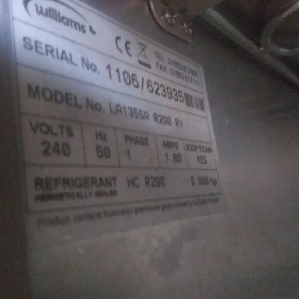 WILLIAMS LA135SA R290 R1 AMBER COMMERCIAL UNDER COUNTER FREEZER