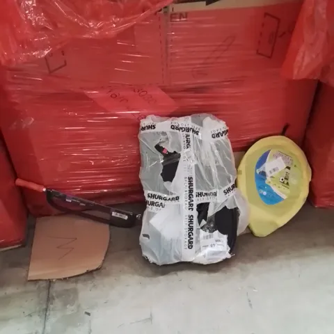 PALLET OF ASSORTED HOUSEHOLD GOODS AND PRODUCTS TO INCLUDE;UNDERDESK ELLIPTICAL TRAINER,SOCCER PLAY SET,SAW