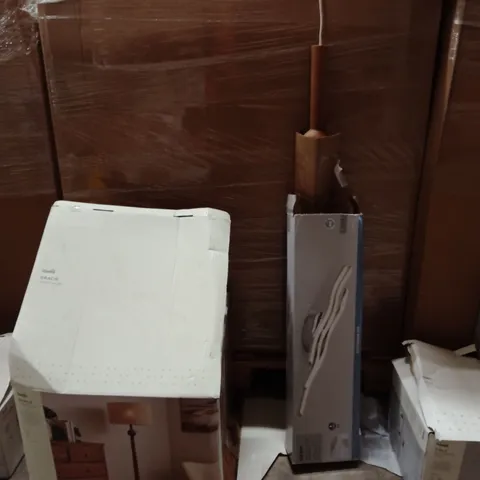 PALLET OF ASSORTED DESIGNER LIGHTING PRODUCTS TO INCLUDE;GRACIE FLOOR LAMP,RIPPLE CHROME CEILING LIGHT