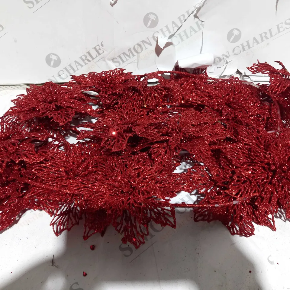 BOXED UNBRANDED RED GLITTERY FLOWER DECORATION 