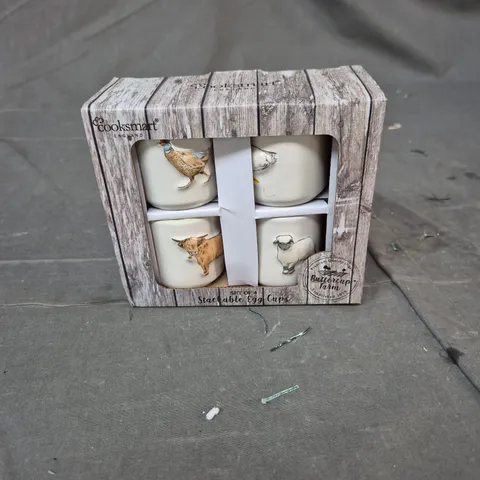 COOKSMART ENGLAND SET OF 4 STONEWARE EGG CUPS – FARM ANIMAL DESIGN