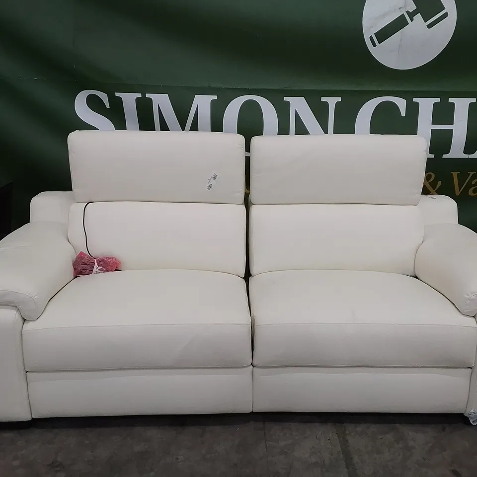 QUALITY ITALIAN DESIGNER RICCARDO 3 SEATER 2 ELECTRIC MECHANISMS RECLINER SOFA - WHITE LEATHER