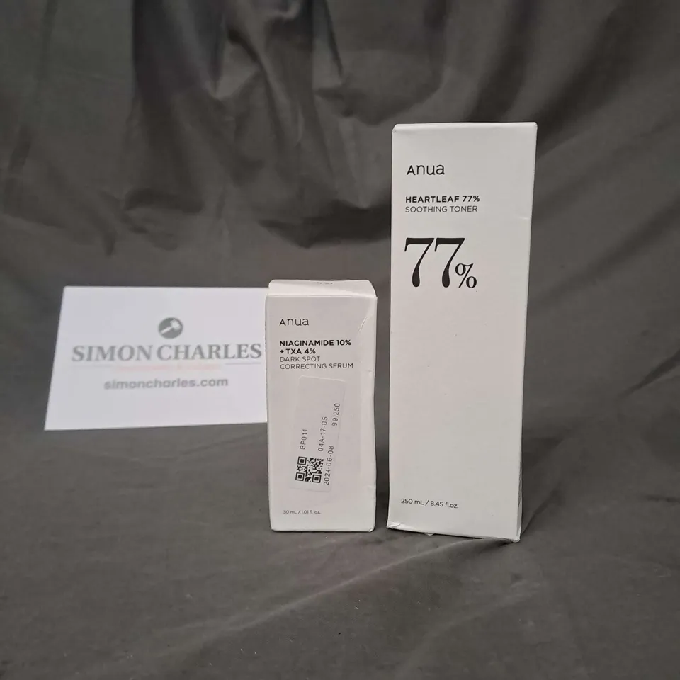 LOT OF 2 ANUA HEARTLEAF SOOTHING TONER 250ML AND DARK SPOT CORRECTING SERUM 30ML