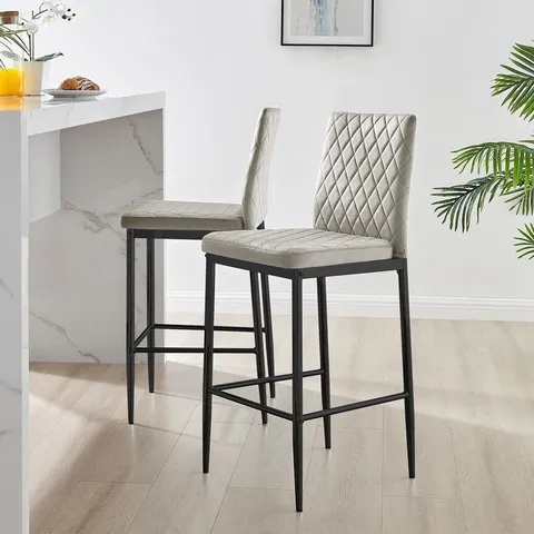 BOXED 2X MILAN CAPPUCCINO BEIGE VELVET COUNTER STOOLS BLACK LEGS