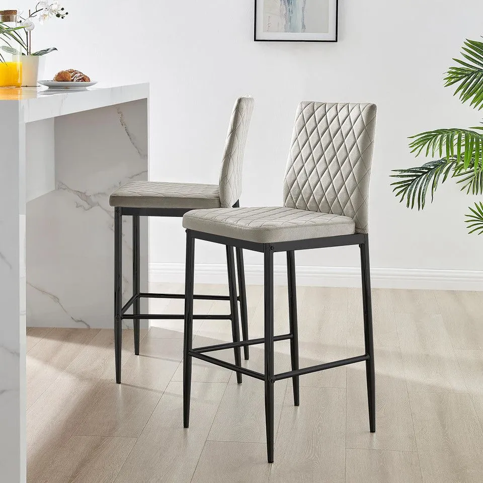 BOXED 2X MILAN CAPPUCCINO BEIGE VELVET COUNTER STOOLS BLACK LEGS