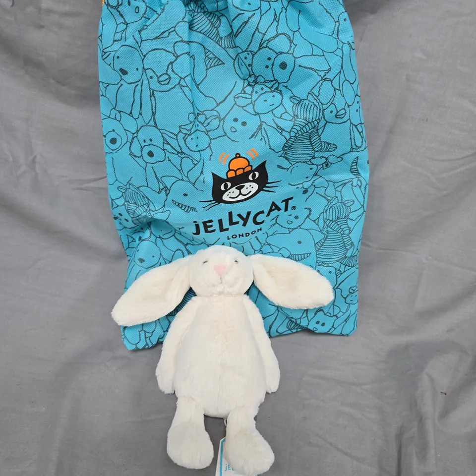 JELLYCAT LONDON CREAM BUNNY PLUSH TOY WITH BLUE DRAWSTRING BAG