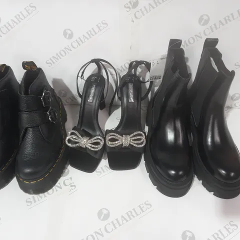 BOX OF APPROXIMATELY 10 ASSORTED PAIRS OF SHOES AND FOOTWEAR ITEMS IN VARIOUS STYLES AND SIZES TO INCLUDE PRIMARK, H&M, DR MARTENS, ETC