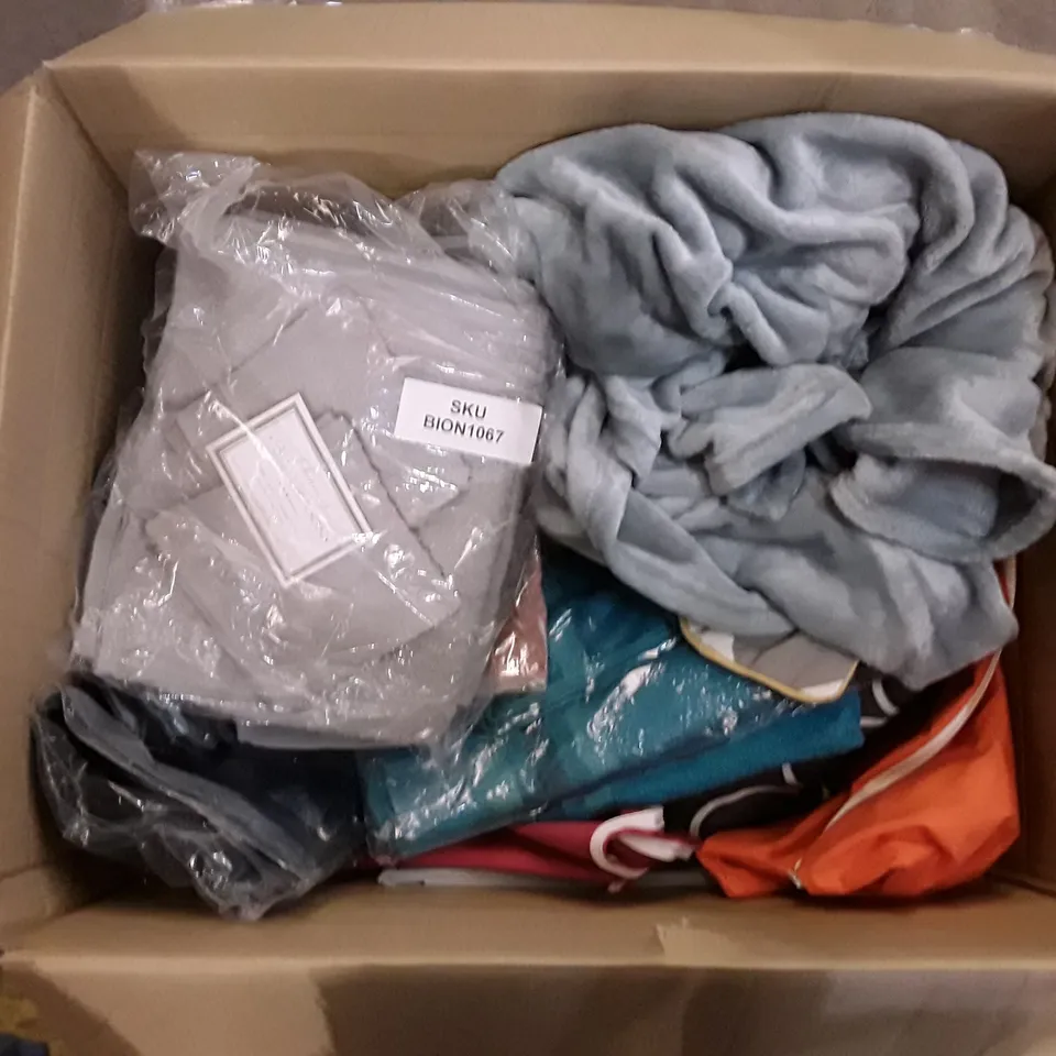 BOX TO CONTAIN AN ASSORTMENT OF BEDDING, CURTAINS AND TOWELS ECT 