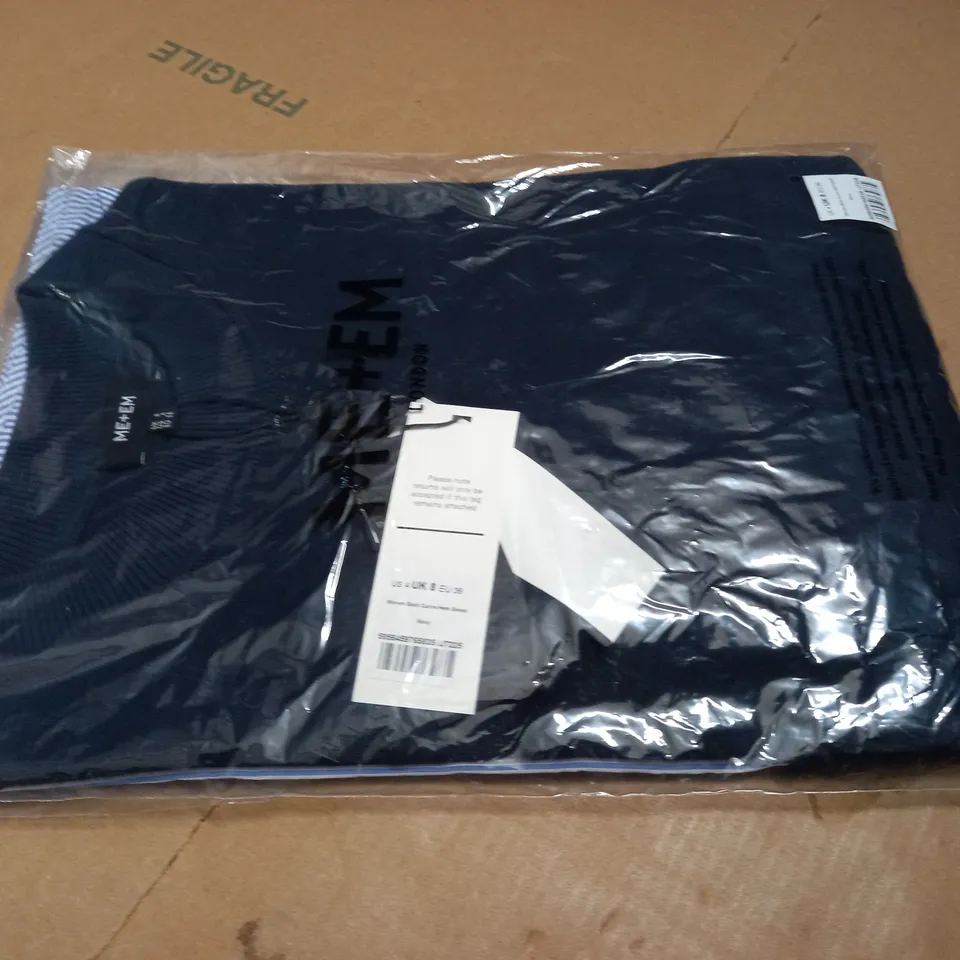 BAGGED ME+EM WOVEN BACK CURVE HEM SWEAT IN NAVY - UK 8