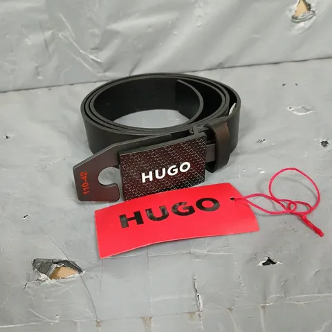 HUGO GILAO-Z LOGO PLAQUE LEATHER BELT IN BLACK - 110CM