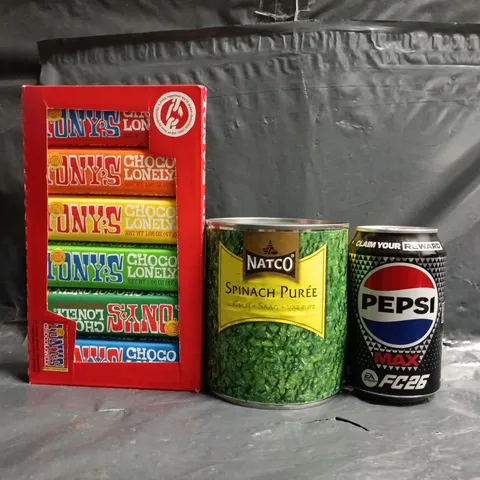 APPROXIMATELY 8 ASSORTED FOOD AND DRINK ITEMS TO INCLUDE SPINACH PURÉE, PEPSI MAX, ETC