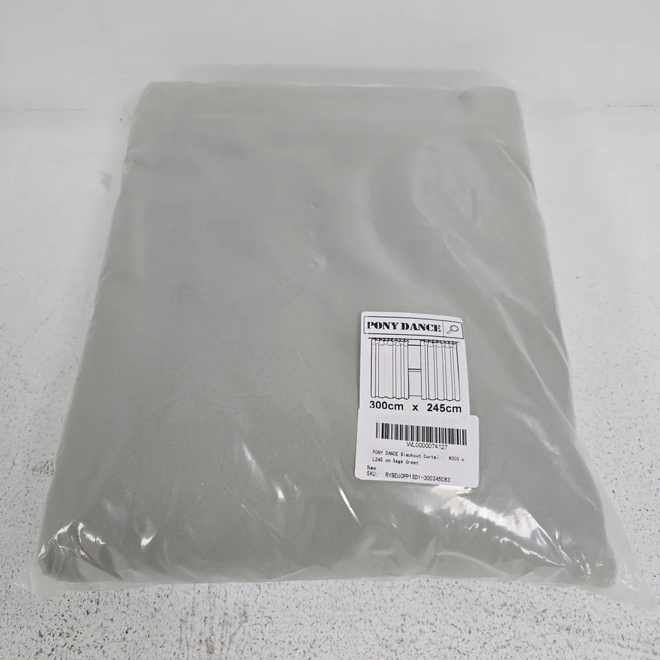 PONY DANCE BLACKOUT CURTAINS IN SAGE GREEN - 300X245CM