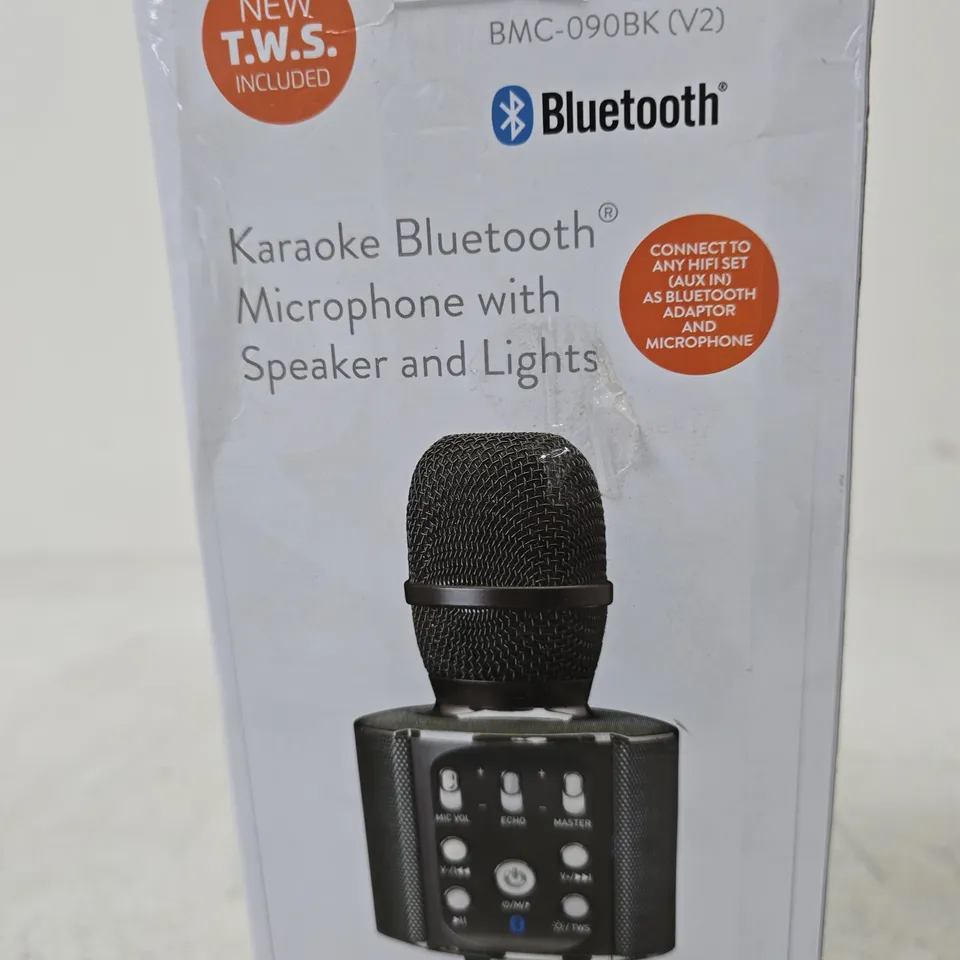 LENCO KARAOKE BLUETOOTH MICROPHONE WITH SPEAKER AND LIGHTS – MODEL BMC-090BK (V2)