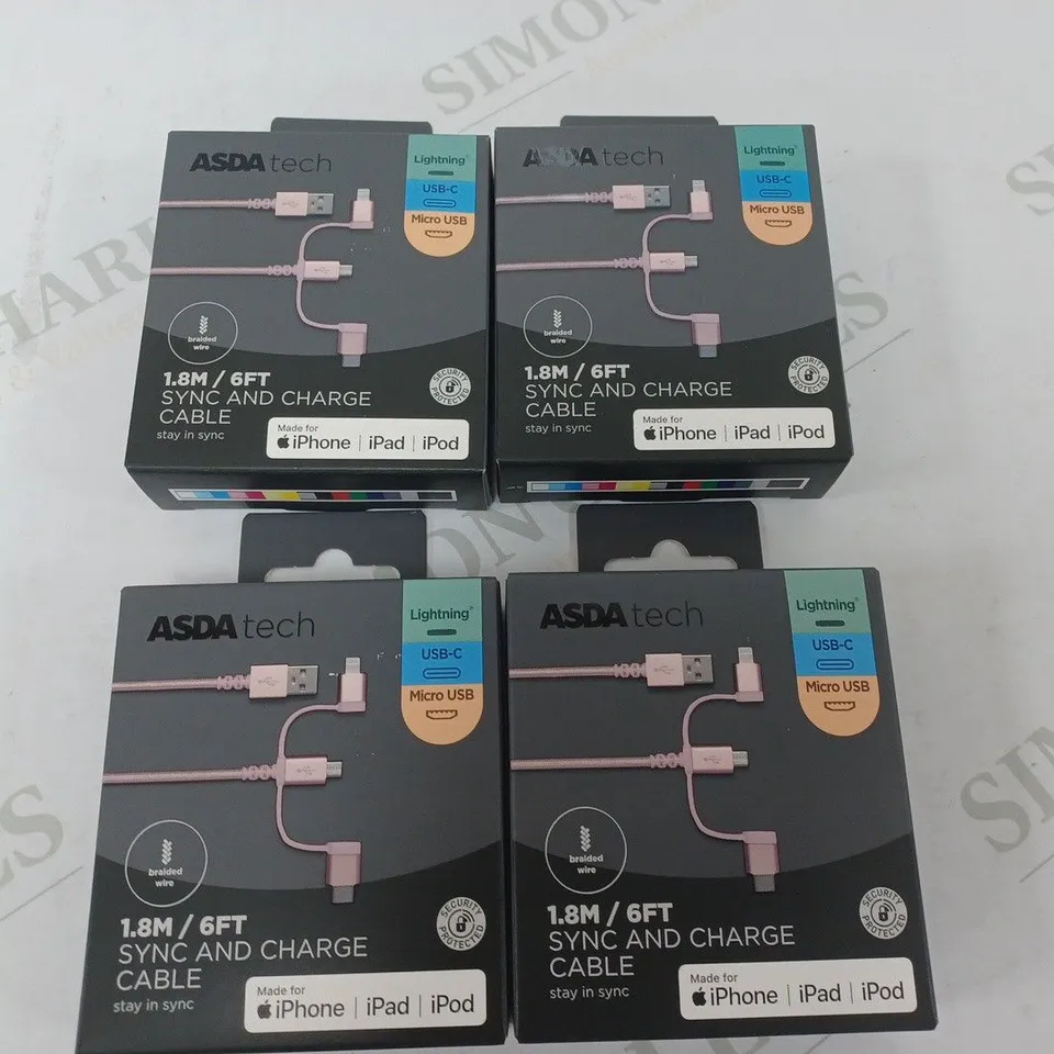 LOT OF 9 4-PACKS OF BRAND NEW 1.8M SYNC AND CHARGE CABLES MADE FOR IPHONE IN PINK - 36 TOTAL