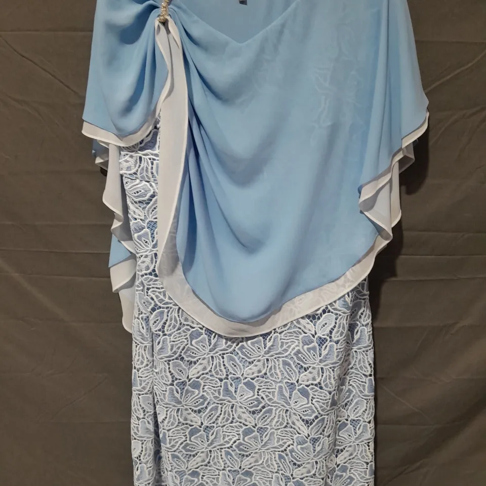 PERSONAL CHOICE BLUE/WHITE DRAPEY DRESS WITH FLORAL LACE - 20/46
