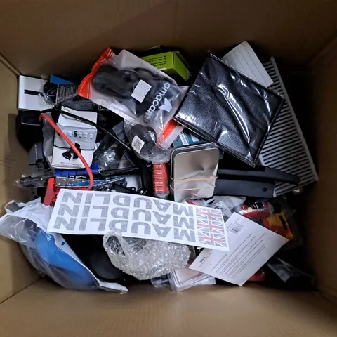 LARGE BOX OF ASSORTED CAR ITEMS TO INCLUDE TOOLS - DECALS - AIR FILTERS / COLLECTION ONLY 