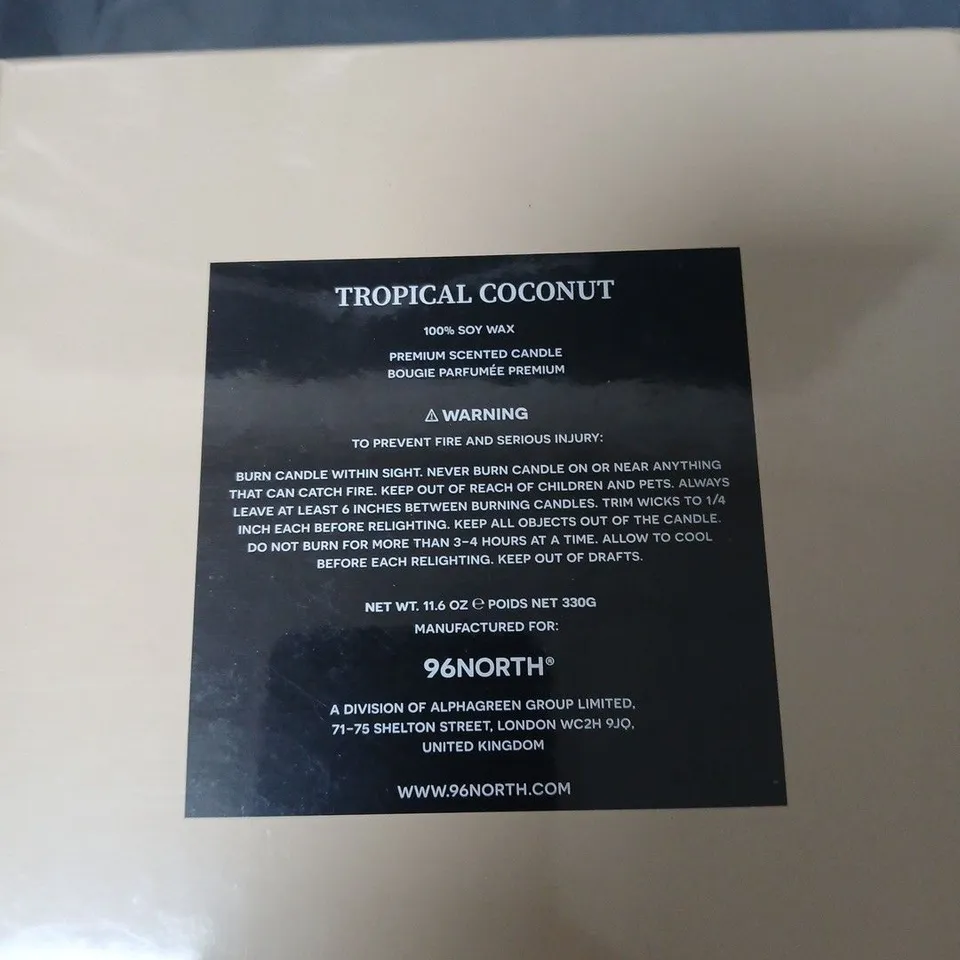 3 X 96NORTH TROPICAL COCONUT CANDLE – 330G (11.6OZ) SOY WAX, BOXED