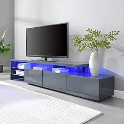 BRAND NEW BOXED ALANIS MODERN TV STAND IN STRADA GREY GLOSS WITH STORAGE (2 BOXES)