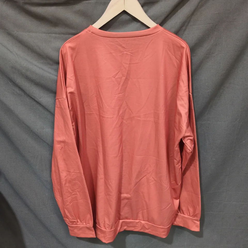 NANA WITCH CORAL PINK LONG-SLEEVE TOP – GRAPHIC PRINT, WOMENS SIZE L 