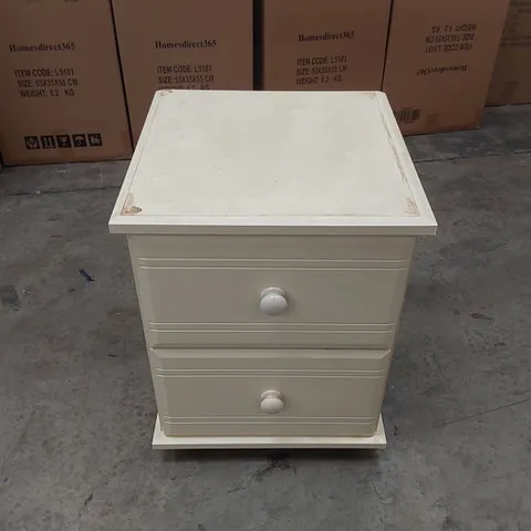 DESIGNER WOODEN 2 DRAWER BEDSIDE TABLE ON WHEELS