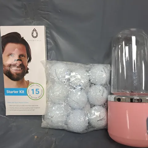 APPROXIMATELY 10 ASSORTED HOUSEHOLD ITEMS TO INCLUDE GOLF BALLS, SLEEP AND SPORT NASAL DILATOR, ETC