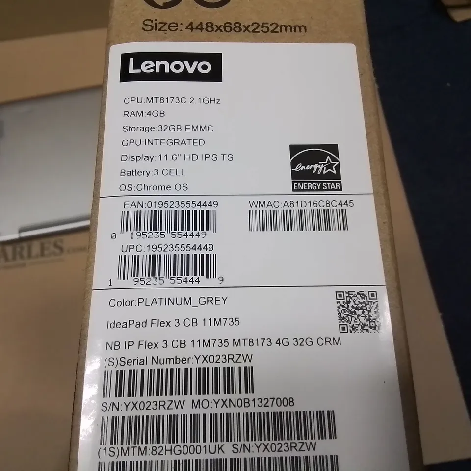 LENOVO IDEA FLEX 3 CHROMEBOOK LAPTOP - PLATINUM GREY