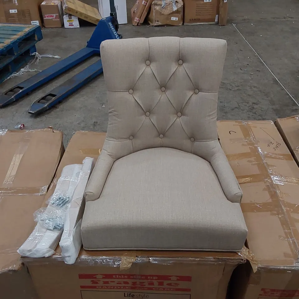 BOXED VERONA DINING CHAIR IN CREAM LINEN WITH OAK LEGS - SET OF 2 