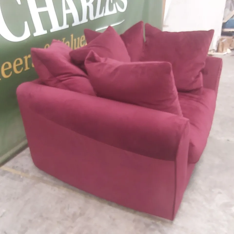 QUALITY DESIGNER EX DISPLAY VELVET LOVESEAT - WINE RED