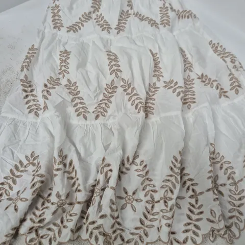 F&F WOMEN'S WHITE EMBROIDERED SKIRT – BROWN LEAF PATTERN UK 10 (EUR 38) (VERIFY MO