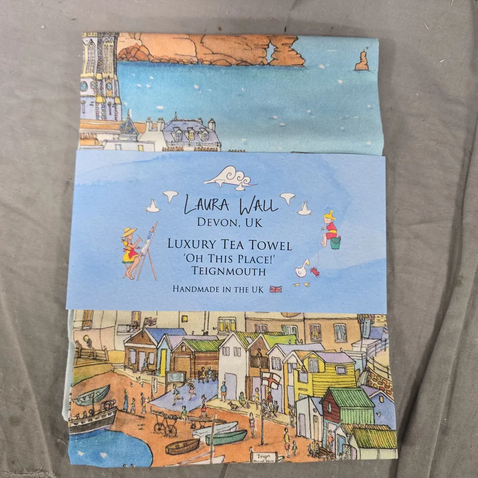 LAURA WALL DEVON LUXURY TEA TOWEL – 'OH THIS PLACE!' TEIGNMOUTH, HANDMADE IN THE UK