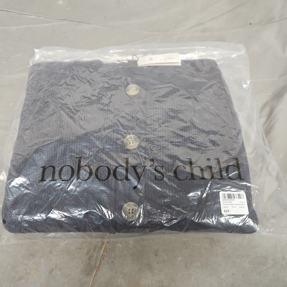BAGGED NOBODY'S CHILD COTTON MILANO STITCH BOMBER JACKET – NAVY – UK M