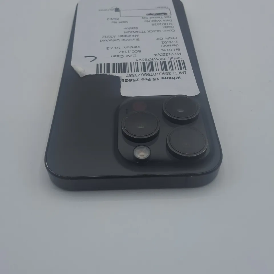UNBOXED APPLE IPHONE 15 PRO 256GB IN BLACK TITANIUM - A3102