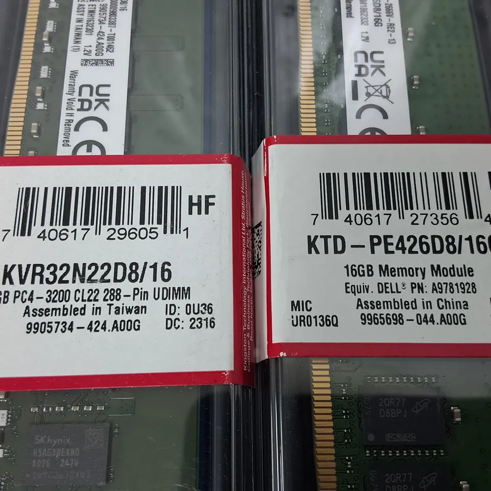 LOT OF 2 KINGSTON 16GB MEMORY MODULES