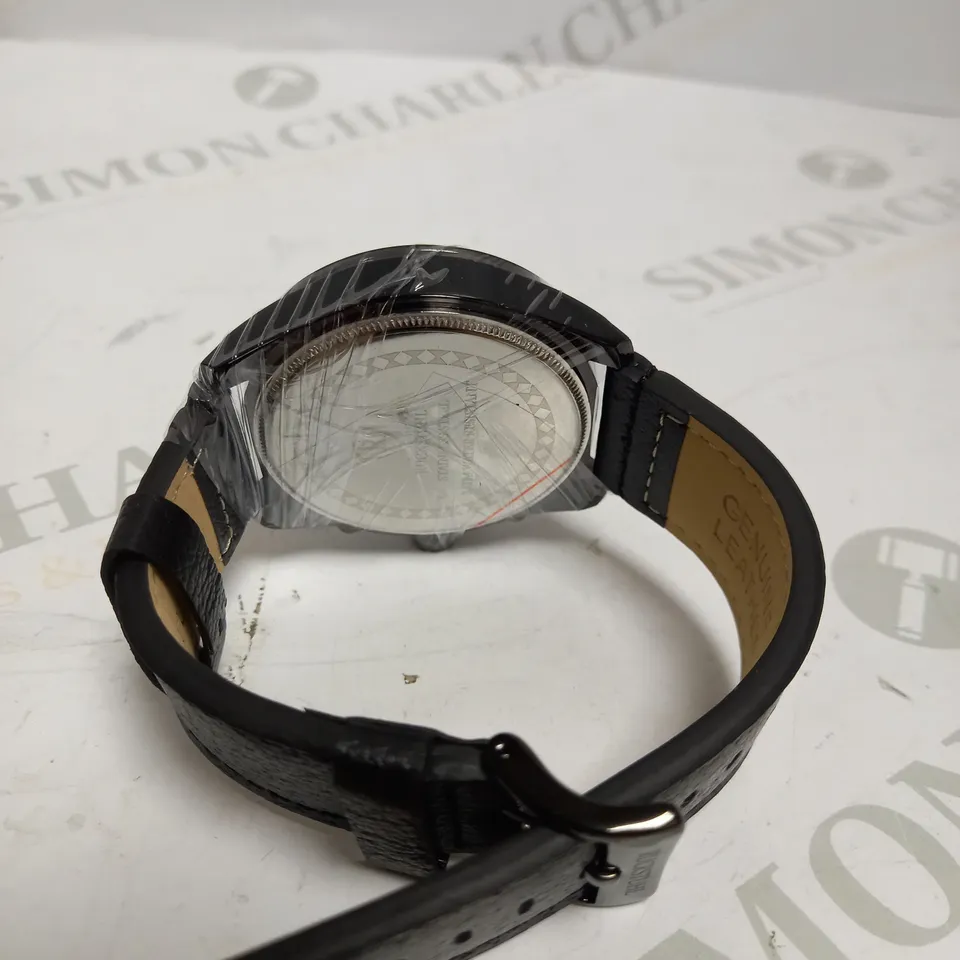 MEN’S RUCKSTUHL COCKPIT R150 WATCH – MULTI FUNCTION SUB DIALS – BLACK CASE – 3ATM WATER RESISTANT – GENUINE LEATHER STRAP 