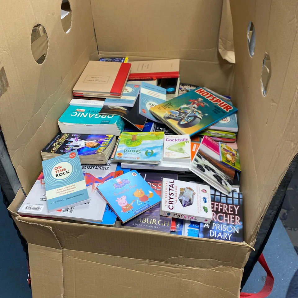 CAGE OF ASSORTED BOOKS TO INCLUDE: NUMBER GO UP BY ZEKE FAUX, THE THURSDAY MURDER CLUB BY RICHARD OSMAN, RUPERT WACE'S SEVEN SMALL WONDERS OF THE ANCIENT WORLD, THE DEVIL'S BARGAIN BY S. RIMINGTON ETC
